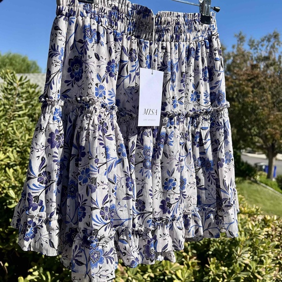 Misa Marion Skirt NWT Cerulean Floral Blue Ruffled Mini Womens Size Small - Picture 6 of 7